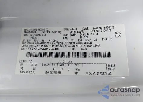 2018 Ford F-150 Xlt из США, поврежденный, VIN 1FTEX1CPXJKE02484